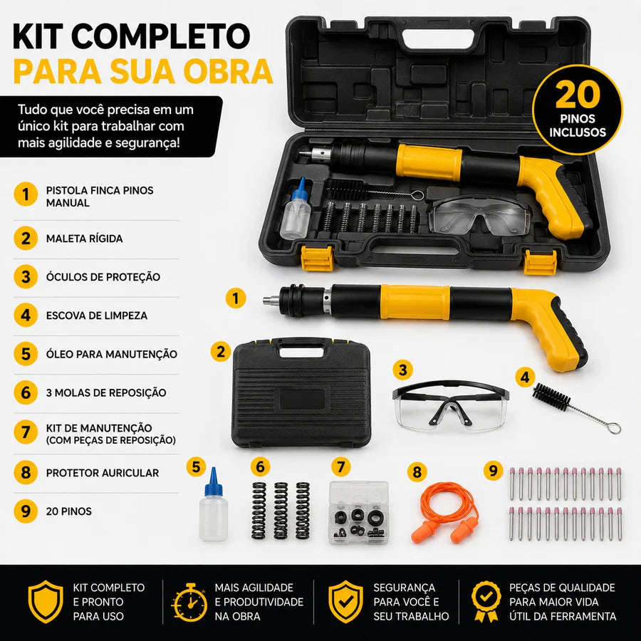 Pistola de Pregos Manual Profissional + Kit Completo com Maleta