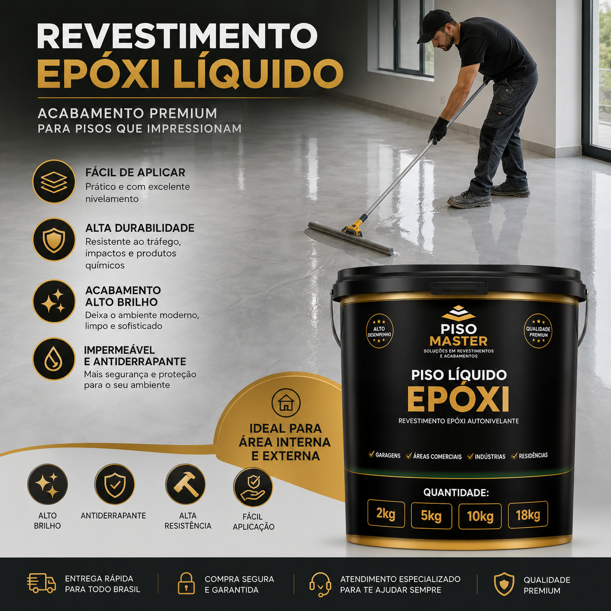 Revestimento Epóxi Autonivelante Premium • Efeito Mármore • Alto Brilho + Kit de Aplicação Grátis