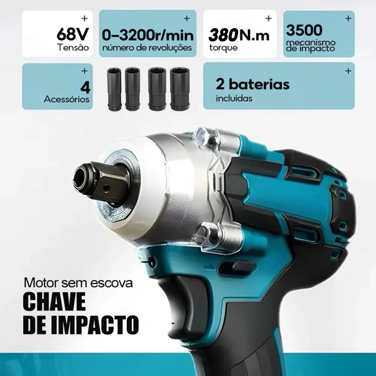 Chave de Impacto Elétrica 68v + 2 Baterias Motor Brushless - Furadeira e Parafusadeira