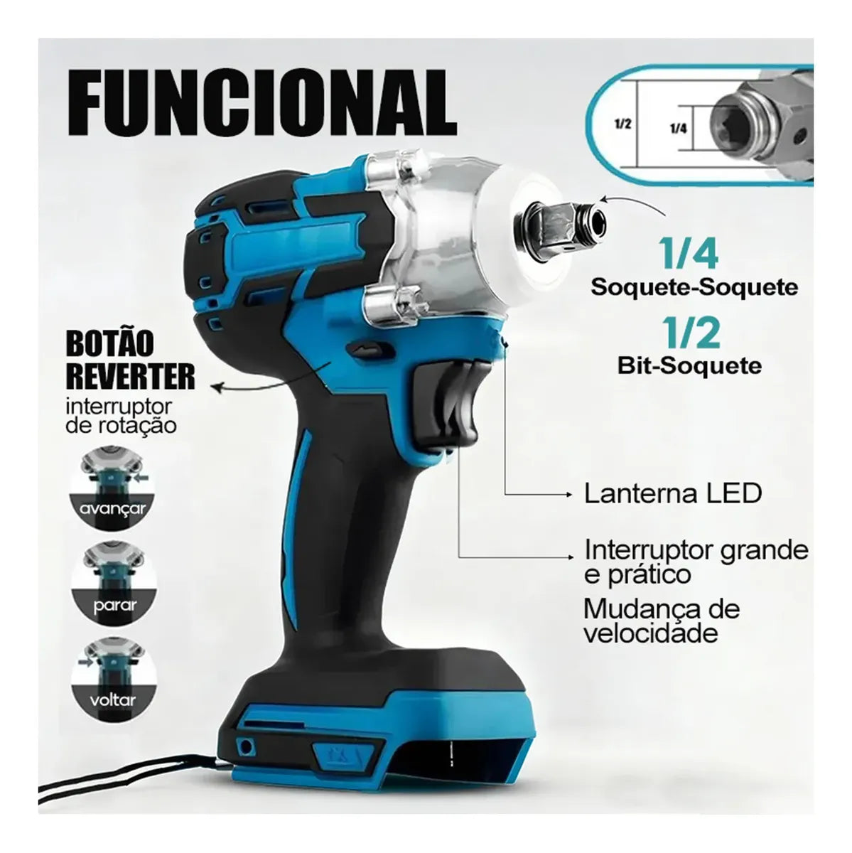Chave de Impacto Elétrica 68v + 2 Baterias Motor Brushless - Furadeira e Parafusadeira