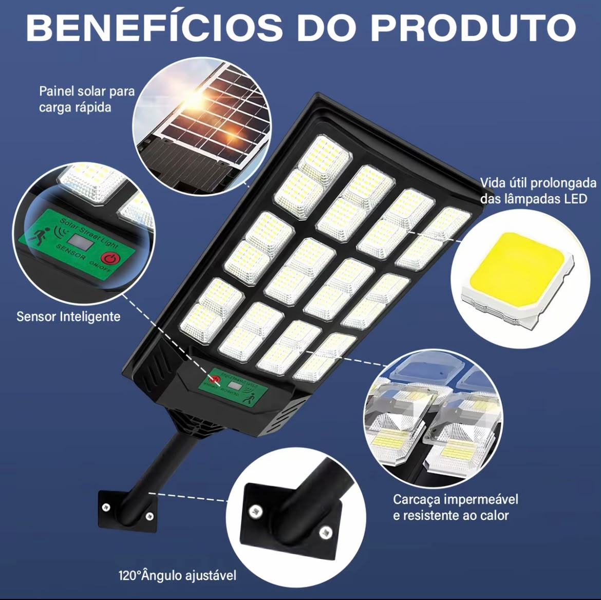 Luminária LED Solar Potência 900W + Sensor de Presença e Controle Remoto - Compre 1 Leve 2