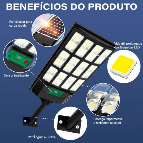 Luminária LED Solar Potência 900W + Sensor de Presença e Controle Remoto - Compre 1 Leve 2