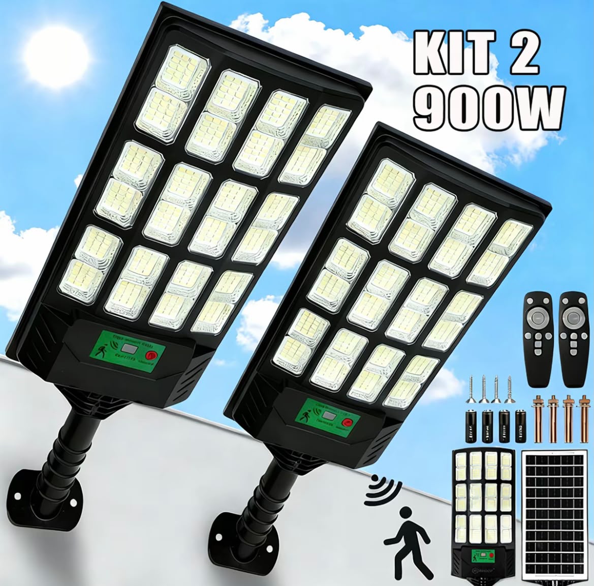 Luminária LED Solar Potência 900W + Sensor de Presença e Controle Remoto - Compre 1 Leve 2