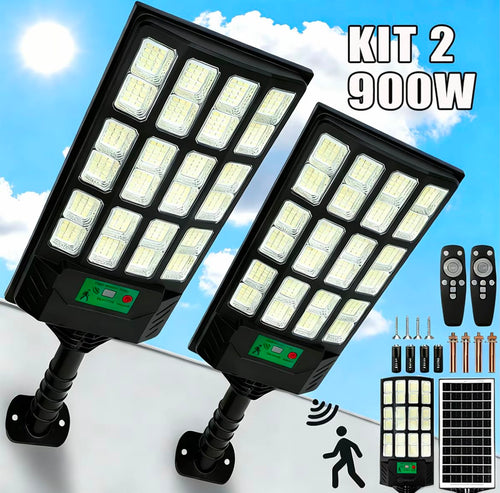 Luminária LED Solar Potência 900W + Sensor de Presença e Controle Remoto - Compre 1 Leve 2