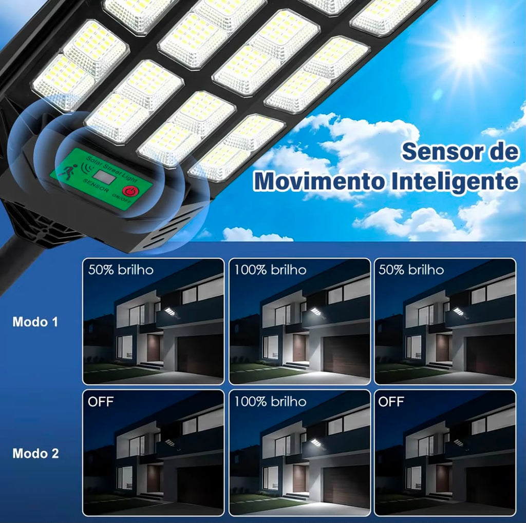 Luminária LED Solar Potência 900W + Sensor de Presença e Controle Remoto - Compre 1 Leve 2