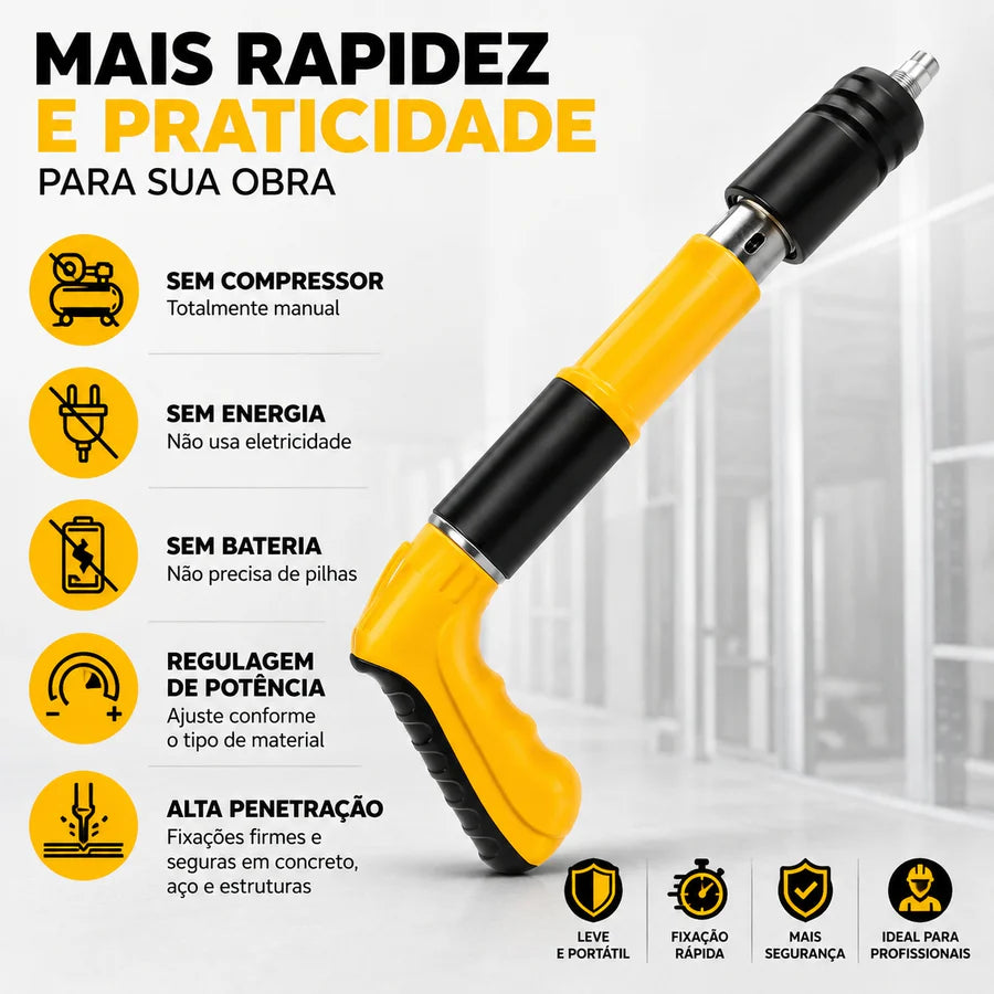 Pistola de Pregos Manual Profissional + Kit Completo com Maleta